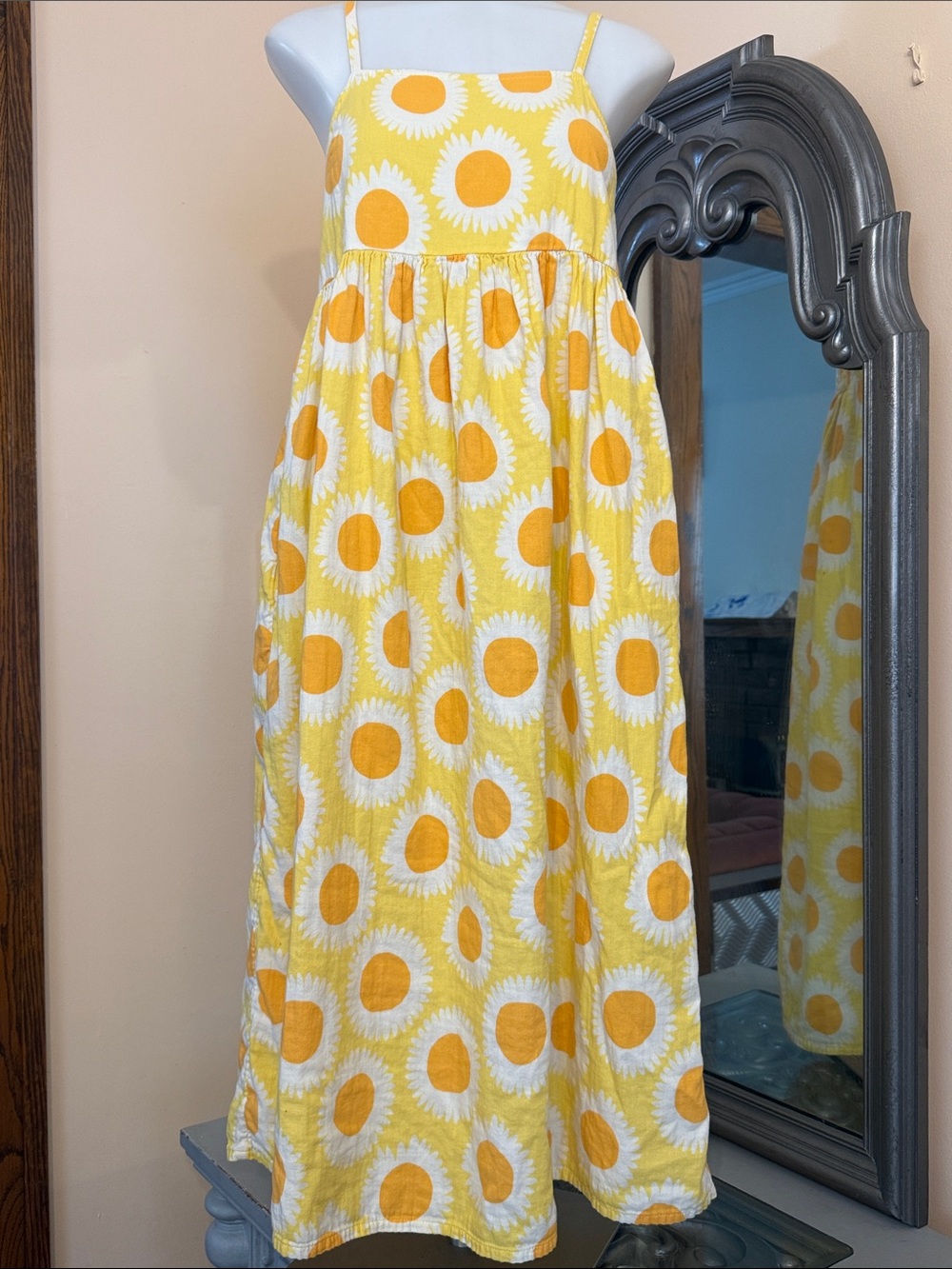 Hanna Andersson XS Yellow Sunflower Print Midi Dress Mommy And Me Matching